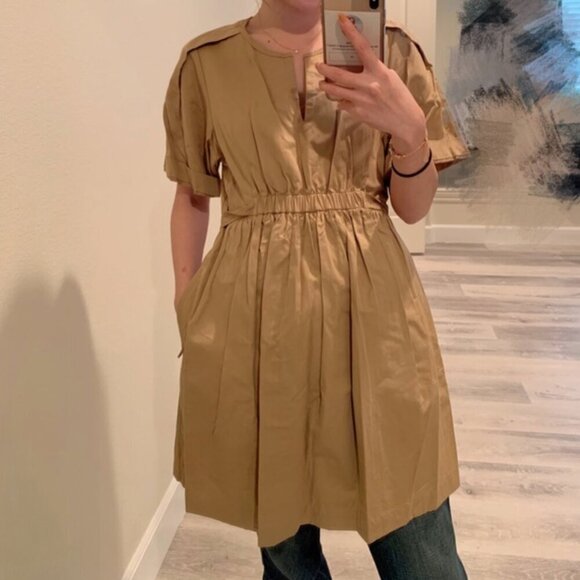 3.1 PHILLIP LIM Dress 2 Khaki Cotton Twill Short Sleeve Minimalist Neutral Trip - Picture 5 of 12